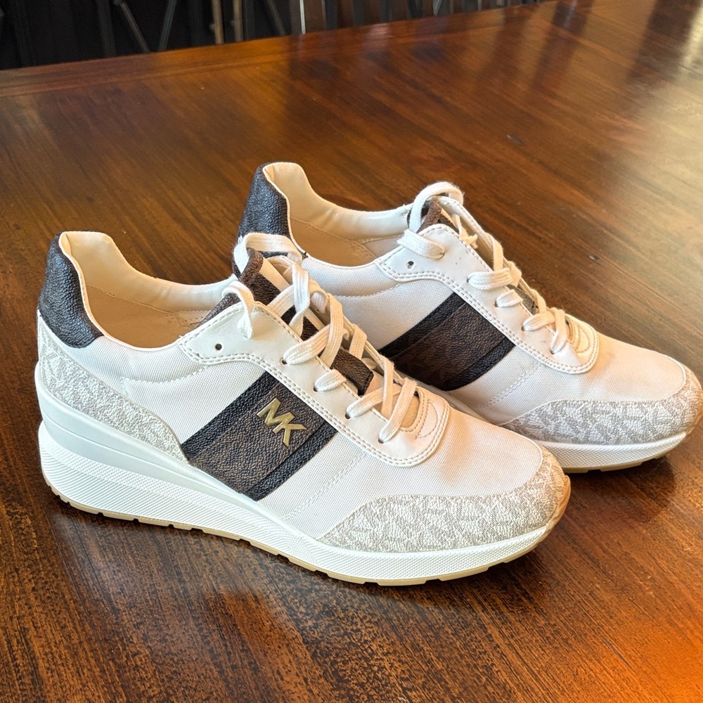 Michael Kors White and Brown Patterned Sneakers